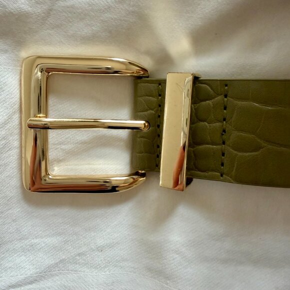 Steve Madden Olive Green Croc-Embossed Belt - Picture 2 of 5